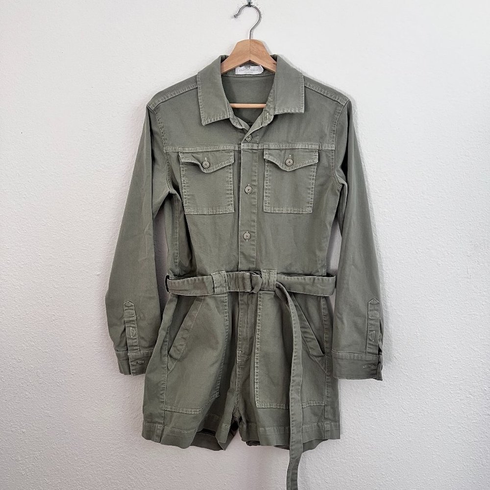 Jonathan Simkhai Green Darcy Cotton Twill Cargo Utilitarian Playsuit Romper S - Picture 2 of 8